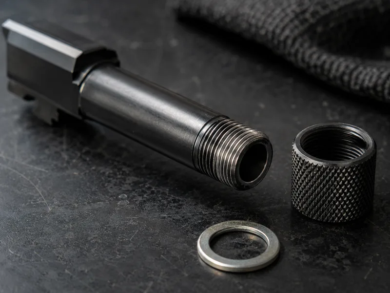 Rifle suppressor with visible heat discolouration